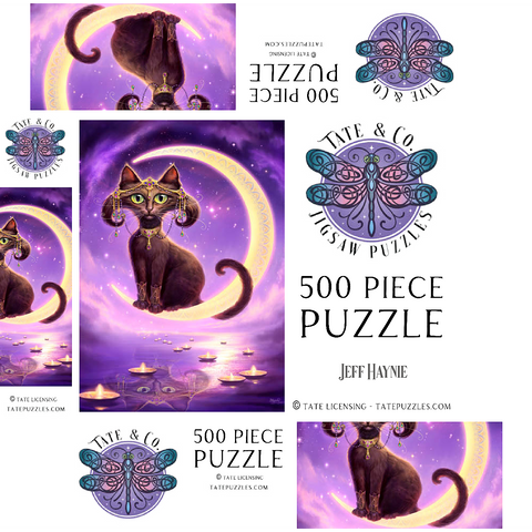 Luna Crescent Moon Cat - Jeff Haynie 500 Jigsaw Puzzle box 3D Modell