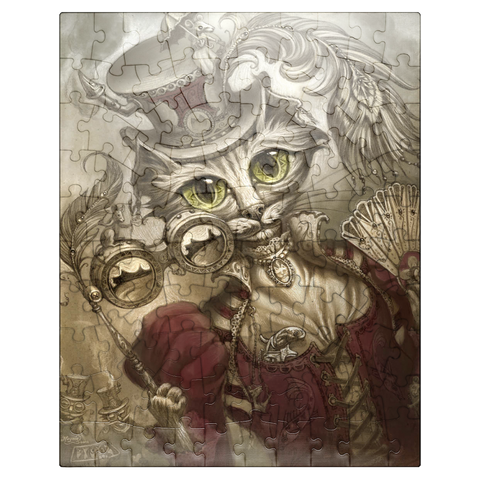 puzzleplate Lady Steam Steampunk Cat - Jeff Haynie 100 Jigsaw Puzzle