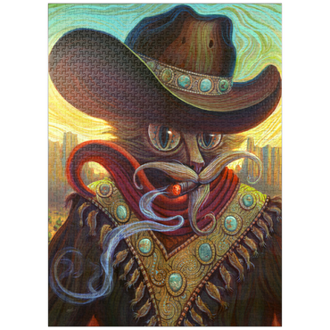 puzzleplate Turquoise Kid Cowboy Cat - Jeff Haynie 1000 Jigsaw Puzzle