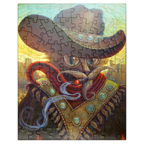 puzzleplate Turquoise Kid Cowboy Cat - Jeff Haynie 100 Jigsaw Puzzle