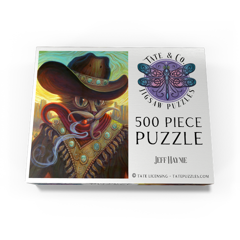 Turquoise Kid Cowboy Cat - Jeff Haynie 500 Jigsaw Puzzle box view3