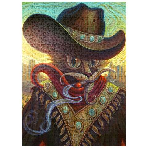 puzzleplate Turquoise Kid Cowboy Cat - Jeff Haynie 500 Jigsaw Puzzle