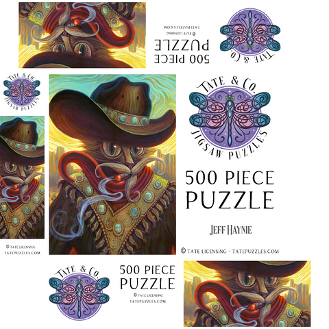 Turquoise Kid Cowboy Cat - Jeff Haynie 500 Jigsaw Puzzle box 3D Modell
