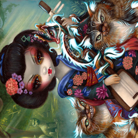 Kirin and Bakeneko Cats - Jasmine Becket-Griffith 100 Jigsaw Puzzle 3D Modell