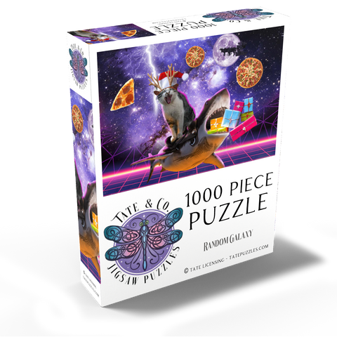 Christmas Cat Riding Shark in Space - Random Galaxy 1000 Jigsaw Puzzle box view2