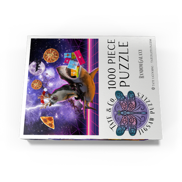 Christmas Cat Riding Shark in Space - Random Galaxy 1000 Jigsaw Puzzle box view3