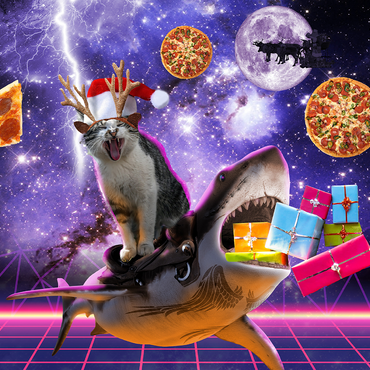 Christmas Cat Riding Shark in Space - Random Galaxy 1000 Jigsaw Puzzle 3D Modell