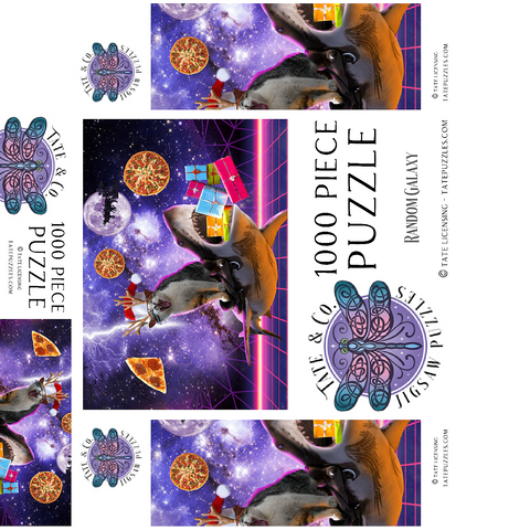 Christmas Cat Riding Shark in Space - Random Galaxy 1000 Jigsaw Puzzle box 3D Modell