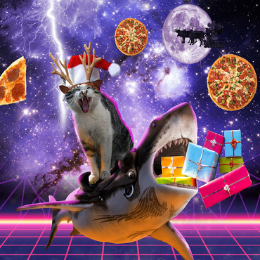 Christmas Cat Riding Shark in Space - Random Galaxy 100 Jigsaw Puzzle 3D Modell