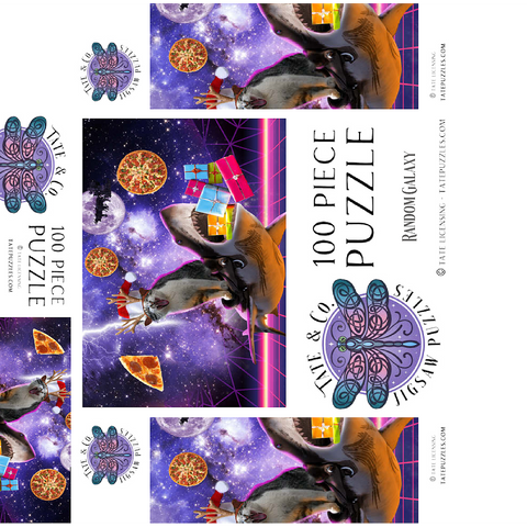 Christmas Cat Riding Shark in Space - Random Galaxy 100 Jigsaw Puzzle box 3D Modell