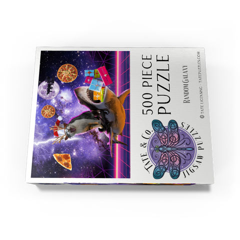 Christmas Cat Riding Shark in Space - Random Galaxy 500 Jigsaw Puzzle box view3