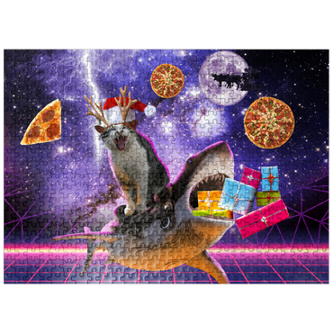 puzzleplate Christmas Cat Riding Shark in Space - Random Galaxy 500 Jigsaw Puzzle