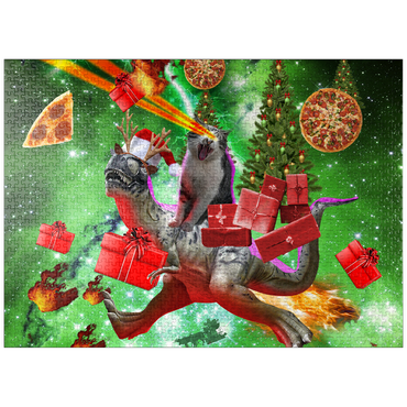 puzzleplate Christmas Present Cat Riding Dinosaur - Random Galaxy 1000 Jigsaw Puzzle