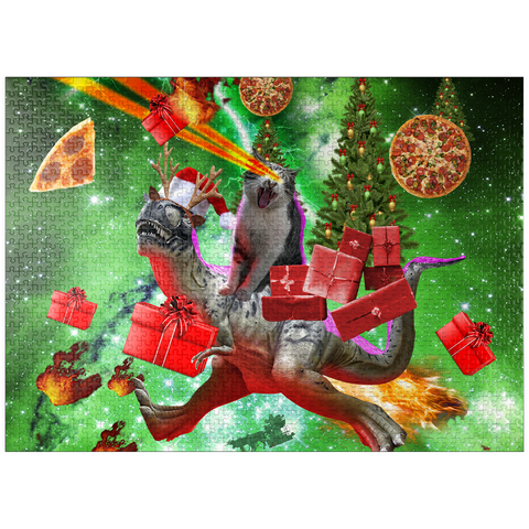 puzzleplate Christmas Present Cat Riding Dinosaur - Random Galaxy 1000 Jigsaw Puzzle