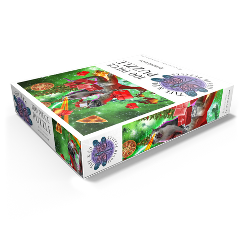 Christmas Present Cat Riding Dinosaur - Random Galaxy 100 Jigsaw Puzzle box view1