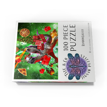 Christmas Present Cat Riding Dinosaur - Random Galaxy 100 Jigsaw Puzzle box view3