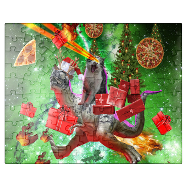 puzzleplate Christmas Present Cat Riding Dinosaur - Random Galaxy 100 Jigsaw Puzzle