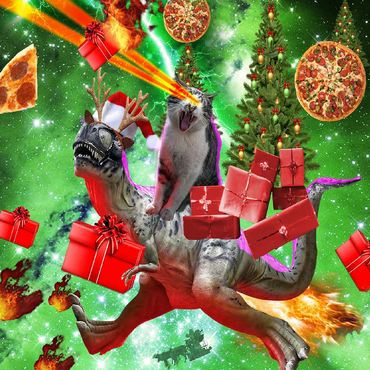 Christmas Present Cat Riding Dinosaur - Random Galaxy 100 Jigsaw Puzzle 3D Modell