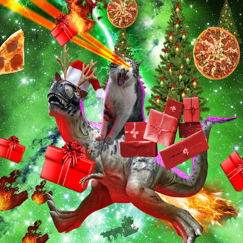 Christmas Present Cat Riding Dinosaur - Random Galaxy 100 Jigsaw Puzzle 3D Modell