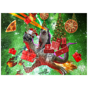 puzzleplate Christmas Present Cat Riding Dinosaur - Random Galaxy 500 Jigsaw Puzzle