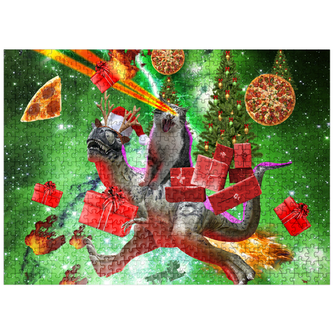 puzzleplate Christmas Present Cat Riding Dinosaur - Random Galaxy 500 Jigsaw Puzzle