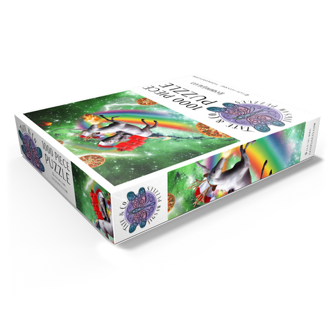 Christmas Unicorn Cat Adventuring in Space - Random Galaxy 1000 Jigsaw Puzzle box view1