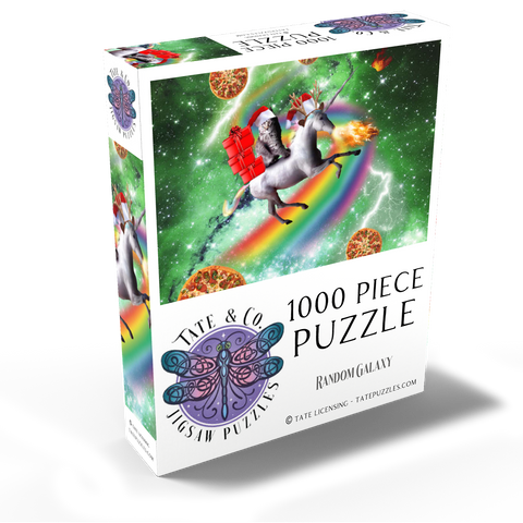 Christmas Unicorn Cat Adventuring in Space - Random Galaxy 1000 Jigsaw Puzzle box view2