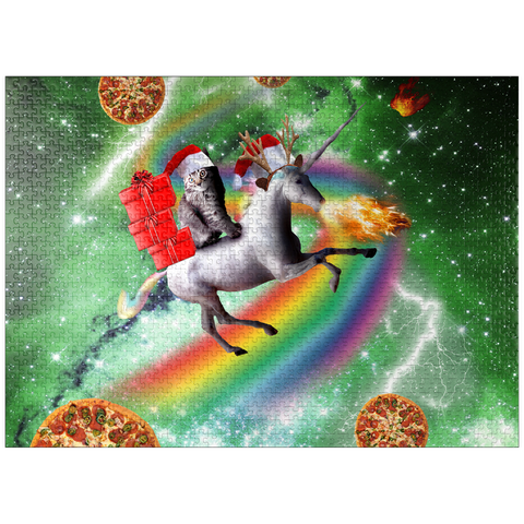 puzzleplate Christmas Unicorn Cat Adventuring in Space - Random Galaxy 1000 Jigsaw Puzzle