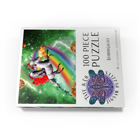 Christmas Unicorn Cat Adventuring in Space - Random Galaxy 100 Jigsaw Puzzle box view3