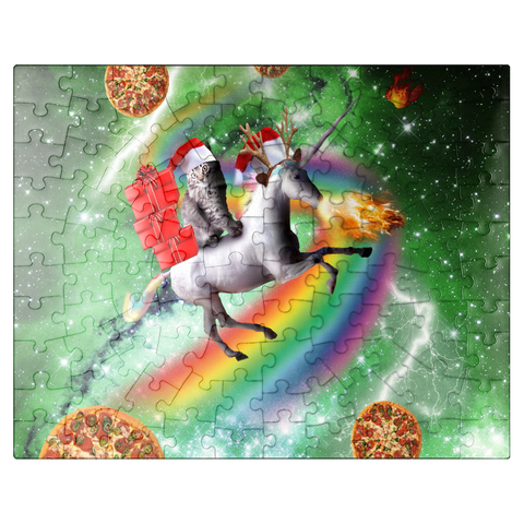 puzzleplate Christmas Unicorn Cat Adventuring in Space - Random Galaxy 100 Jigsaw Puzzle