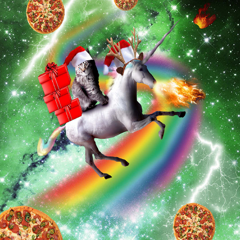 Christmas Unicorn Cat Adventuring in Space - Random Galaxy 100 Jigsaw Puzzle 3D Modell