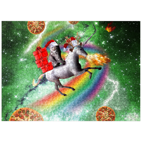 puzzleplate Christmas Unicorn Cat Adventuring in Space - Random Galaxy 500 Jigsaw Puzzle