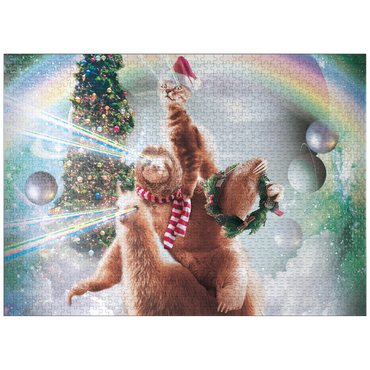 puzzleplate Sloth Cat and Llama Christmas Companions - Random Galaxy 1000 Jigsaw Puzzle