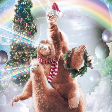 Sloth Cat and Llama Christmas Companions - Random Galaxy 100 Jigsaw Puzzle 3D Modell