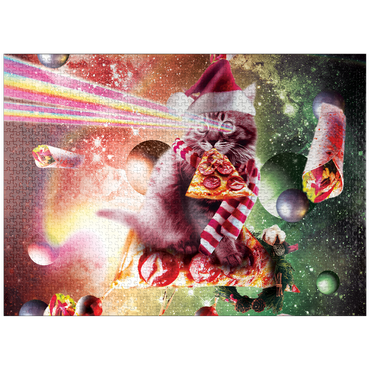 puzzleplate Pizza Laser Cat Celebrating Christmas - Random Galaxy 1000 Jigsaw Puzzle