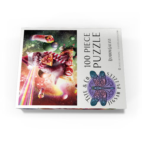Pizza Laser Cat Celebrating Christmas - Random Galaxy 100 Jigsaw Puzzle box view3