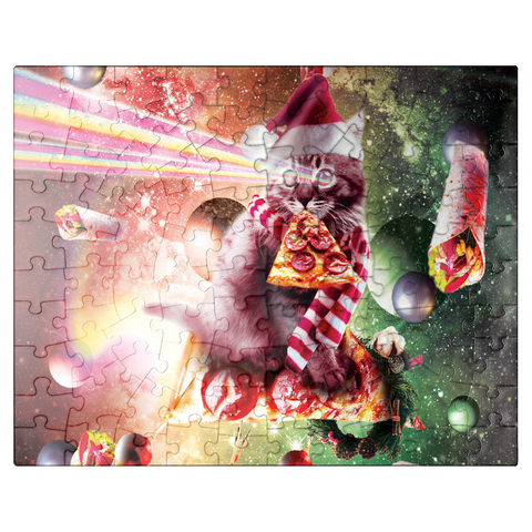 puzzleplate Pizza Laser Cat Celebrating Christmas - Random Galaxy 100 Jigsaw Puzzle