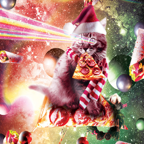 Pizza Laser Cat Celebrating Christmas - Random Galaxy 100 Jigsaw Puzzle 3D Modell