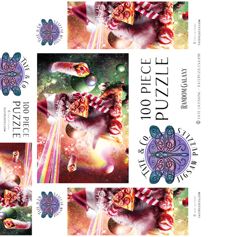 Pizza Laser Cat Celebrating Christmas - Random Galaxy 100 Jigsaw Puzzle box 3D Modell