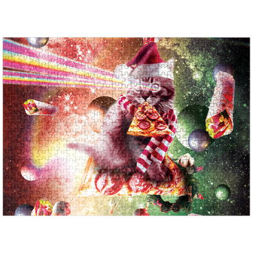 puzzleplate Pizza Laser Cat Celebrating Christmas - Random Galaxy 500 Jigsaw Puzzle
