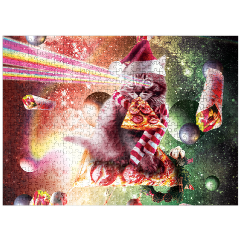 puzzleplate Pizza Laser Cat Celebrating Christmas - Random Galaxy 500 Jigsaw Puzzle