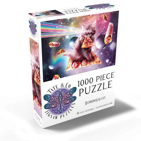Rainbow Space Cat Firing Pizza Lasers - Random Galaxy 1000 Jigsaw Puzzle box view2