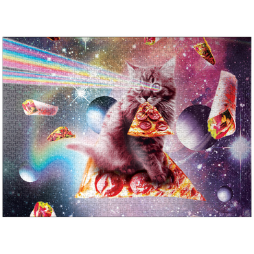 puzzleplate Rainbow Space Cat Firing Pizza Lasers - Random Galaxy 1000 Jigsaw Puzzle