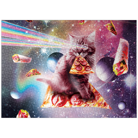 puzzleplate Rainbow Space Cat Firing Pizza Lasers - Random Galaxy 1000 Jigsaw Puzzle