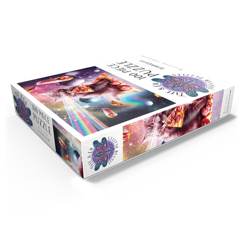 Rainbow Space Cat Firing Pizza Lasers - Random Galaxy 100 Jigsaw Puzzle box view1