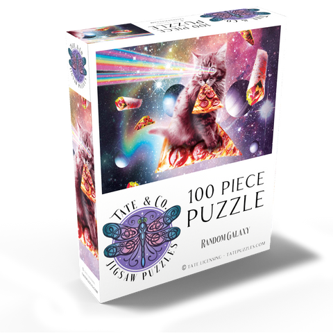 Rainbow Space Cat Firing Pizza Lasers - Random Galaxy 100 Jigsaw Puzzle box view2