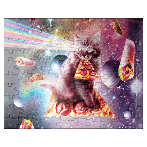 puzzleplate Rainbow Space Cat Firing Pizza Lasers - Random Galaxy 100 Jigsaw Puzzle