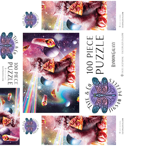 Rainbow Space Cat Firing Pizza Lasers - Random Galaxy 100 Jigsaw Puzzle box 3D Modell