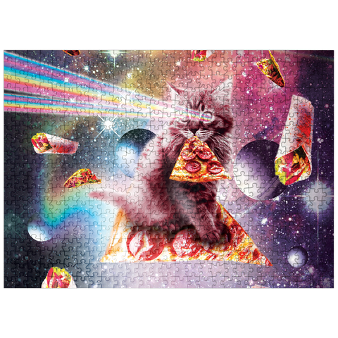 puzzleplate Rainbow Space Cat Firing Pizza Lasers - Random Galaxy 500 Jigsaw Puzzle