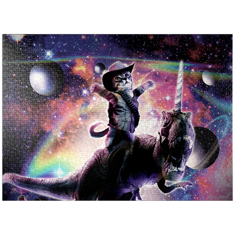 puzzleplate Cowboy Cat with Dinosaur in Galaxy - Random Galaxy 1000 Jigsaw Puzzle